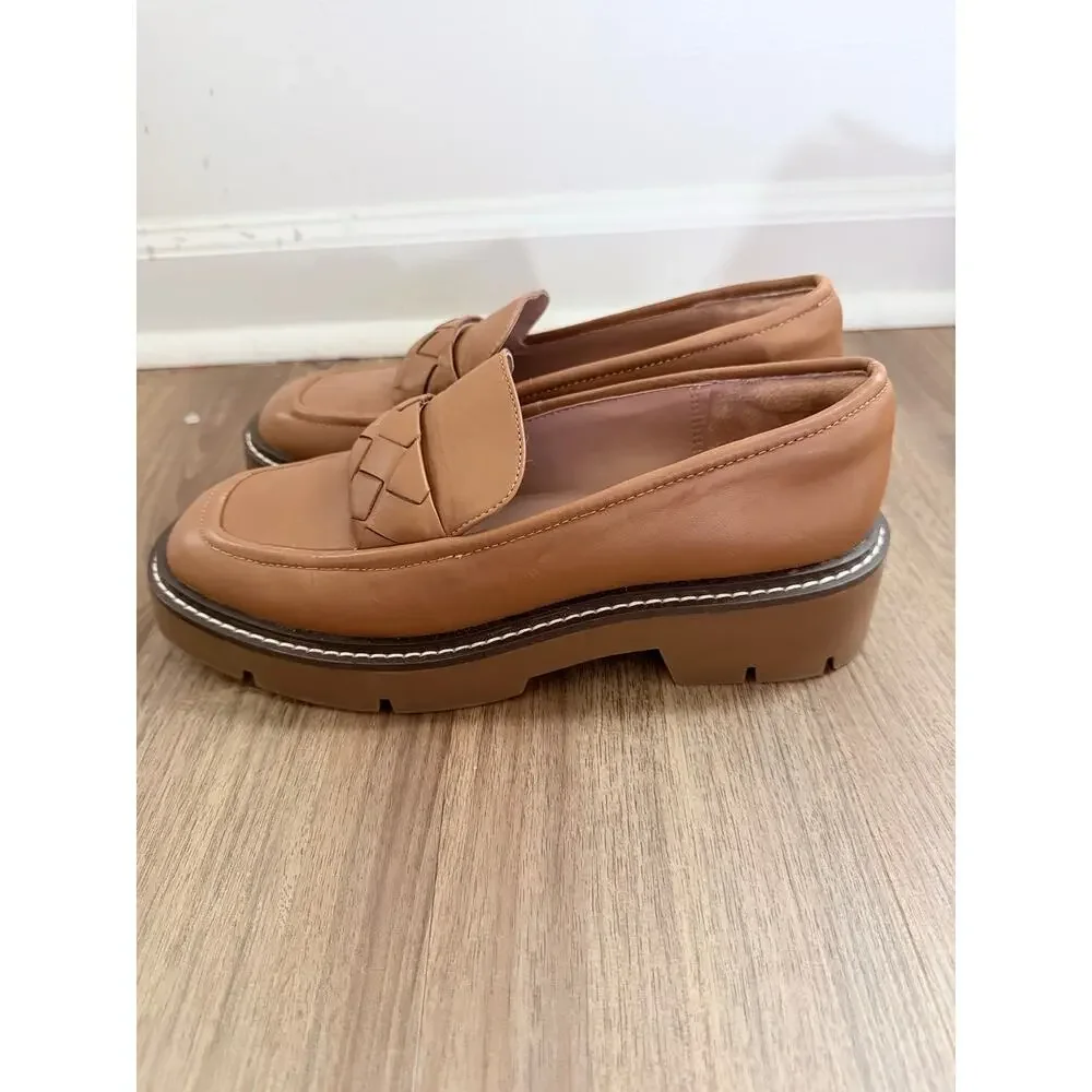 Nordstrom Notorie-Lea Soft Leather Lug Platform Slip-On Brown Loafers-Size 7.5